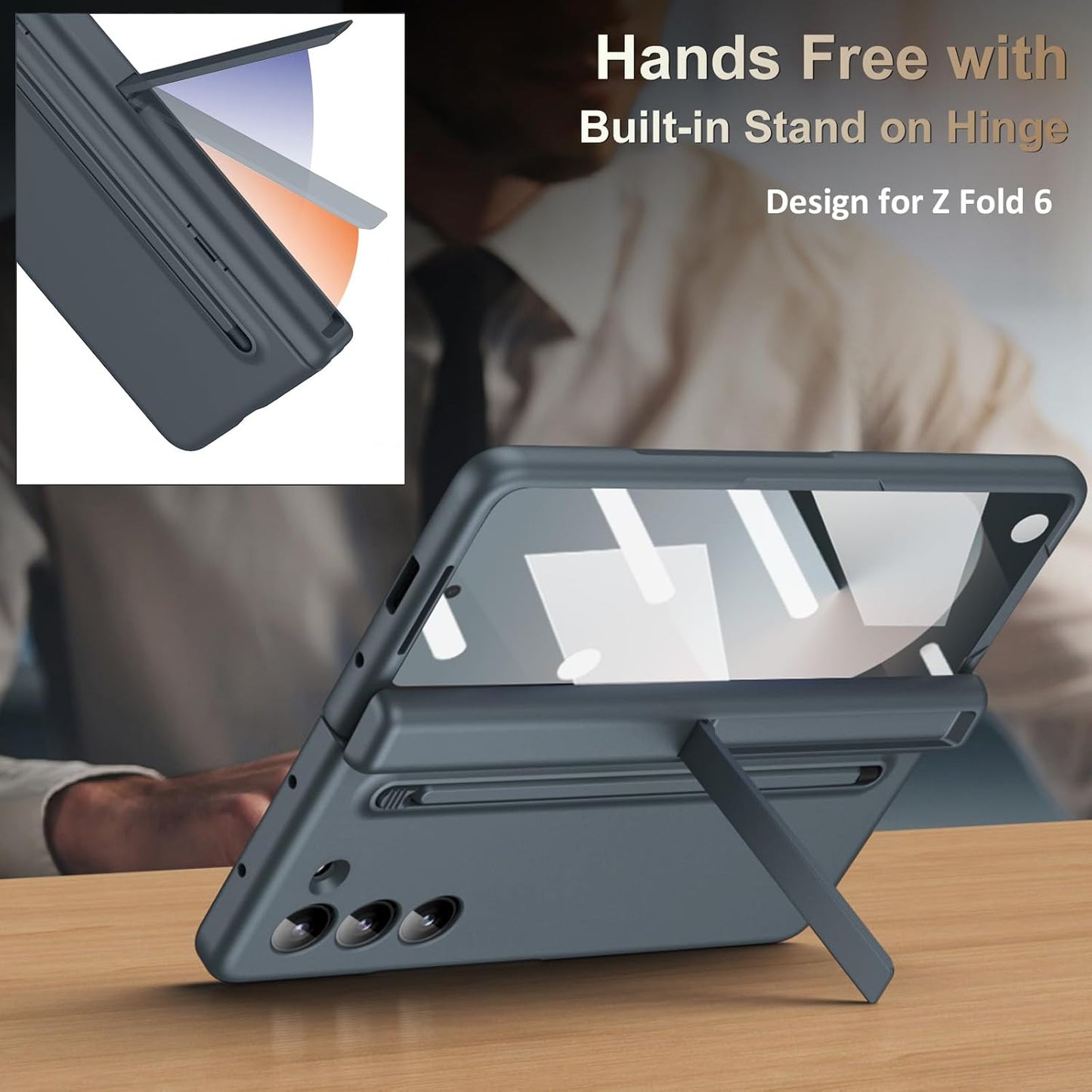 Samsung Galaxy Z Fold6 Silky Liquid PC Matte S-Pen, Kickstand and Hinge Protection Case in-Built Front Glass - Grey