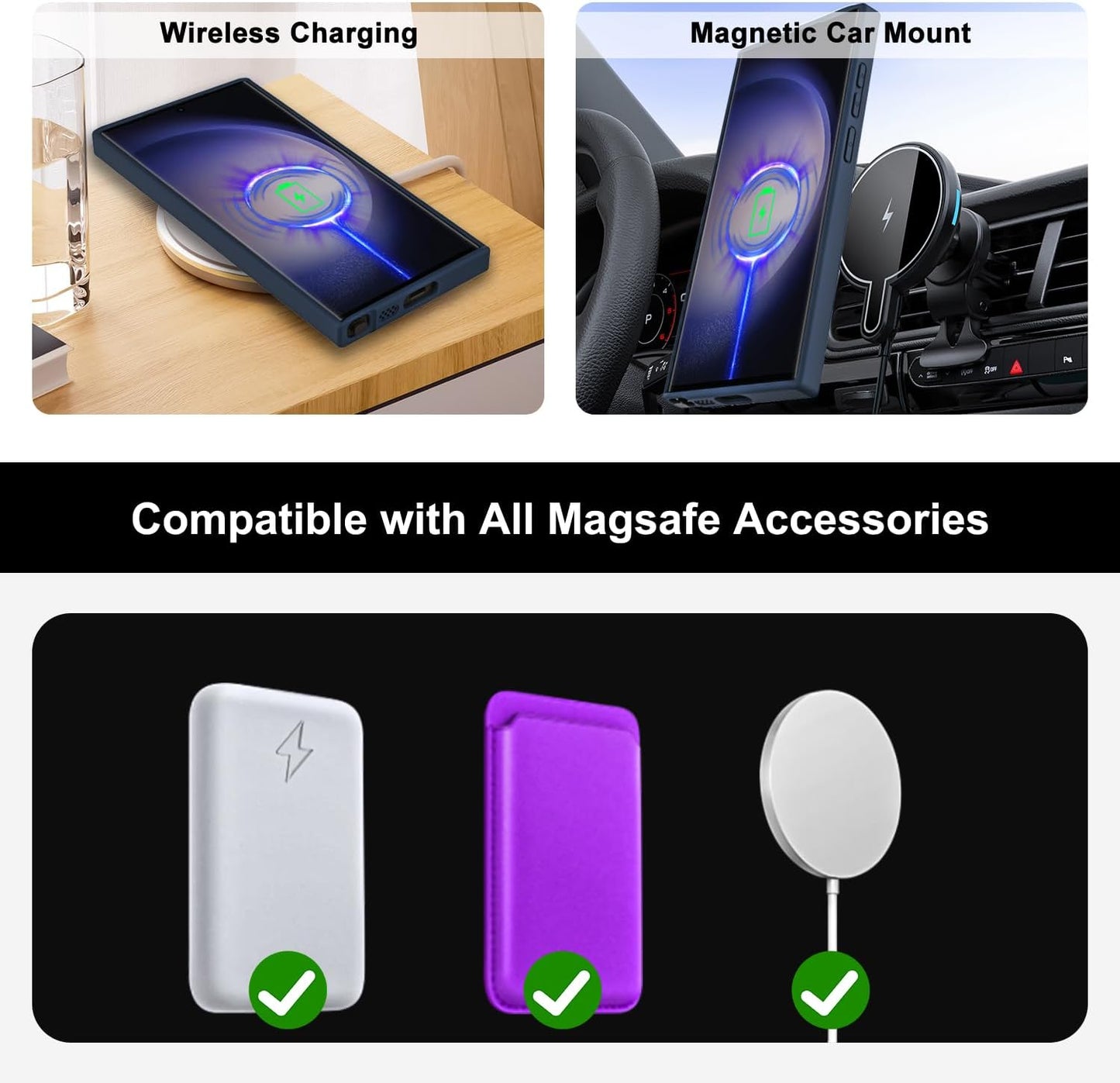 Samsung Galaxy S24 Ultra Magnetic Ring with Magsafe Scratchproof Translucent Matte Kickstand Case - Dark Blue