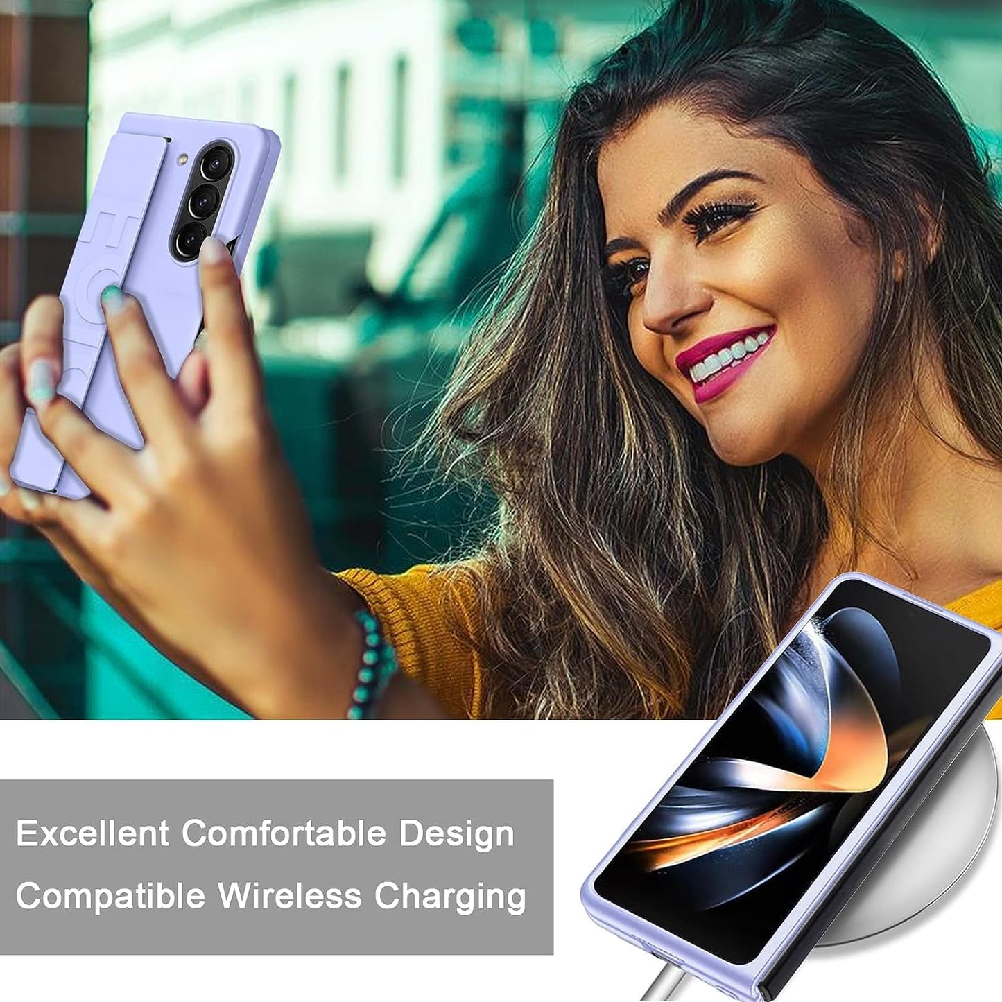 Samsung Galaxy Z Fold 6 Luxury Hard PC Shockproof Protective Case with Wristband - Light Purple