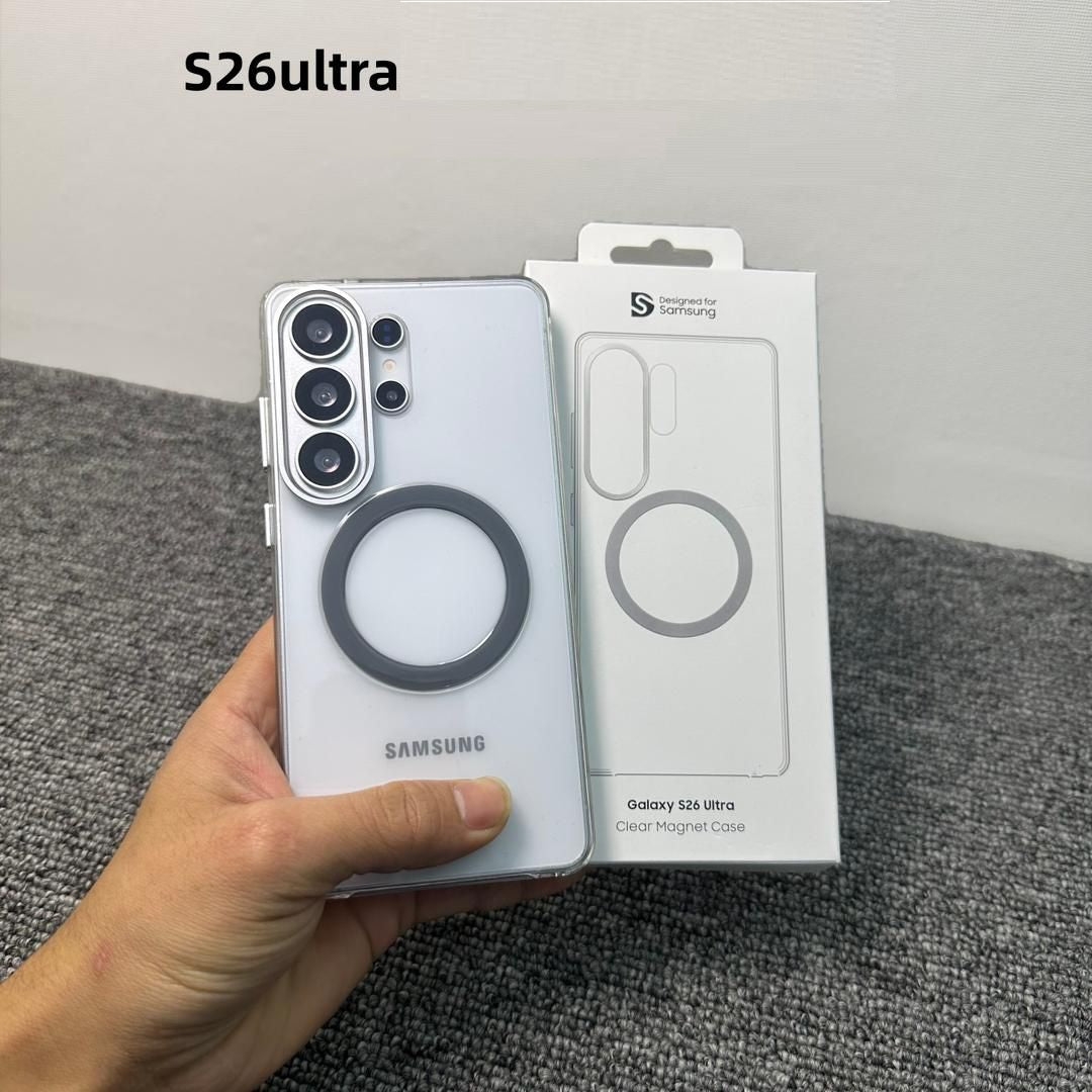 Samsung S26 Ultra Anti-Yellowing Crystal Clear Magsafe Case with Metalic Button & Camera Ring - Grey