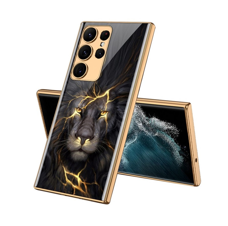 Samsung Galaxy S24 Ultra Lion Print Original Glass Electroplating Case with Camera Protection