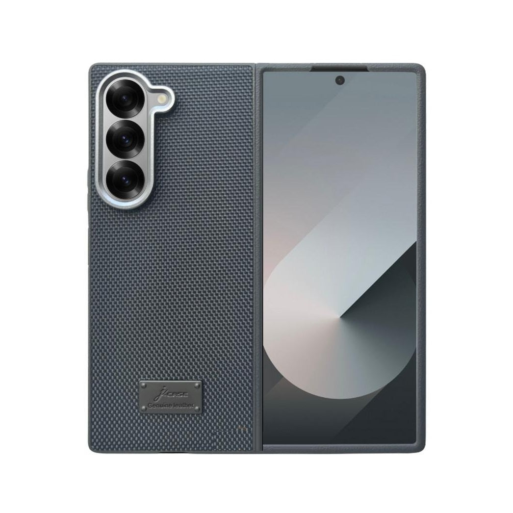 Samsung Galaxy Z Fold6 Dotted Vegan Leather Case Slim Cover with Metal Camera Protection - Grey