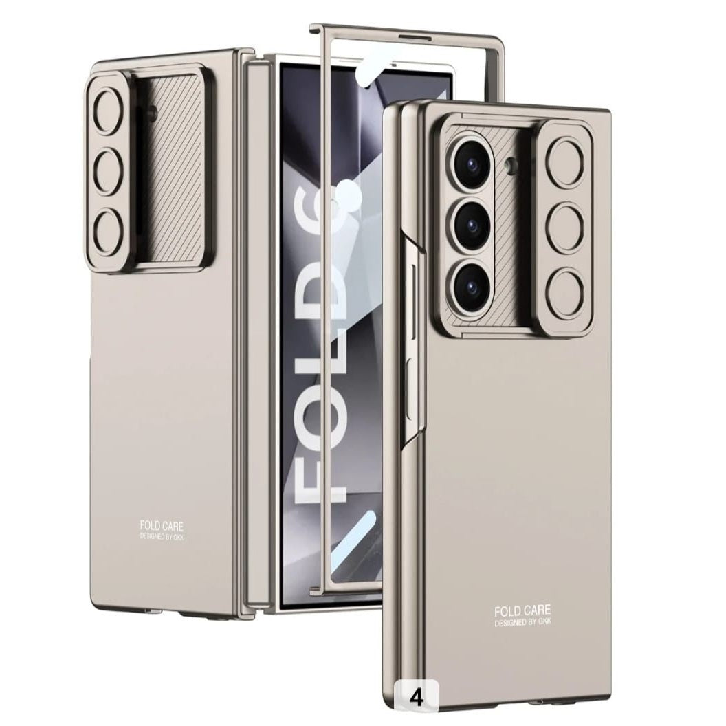 Samsung Galaxy Z Fold6 GKK Ultra Thin Case with Slide Camera Cover Front in-Built Glass - Grey / Gold