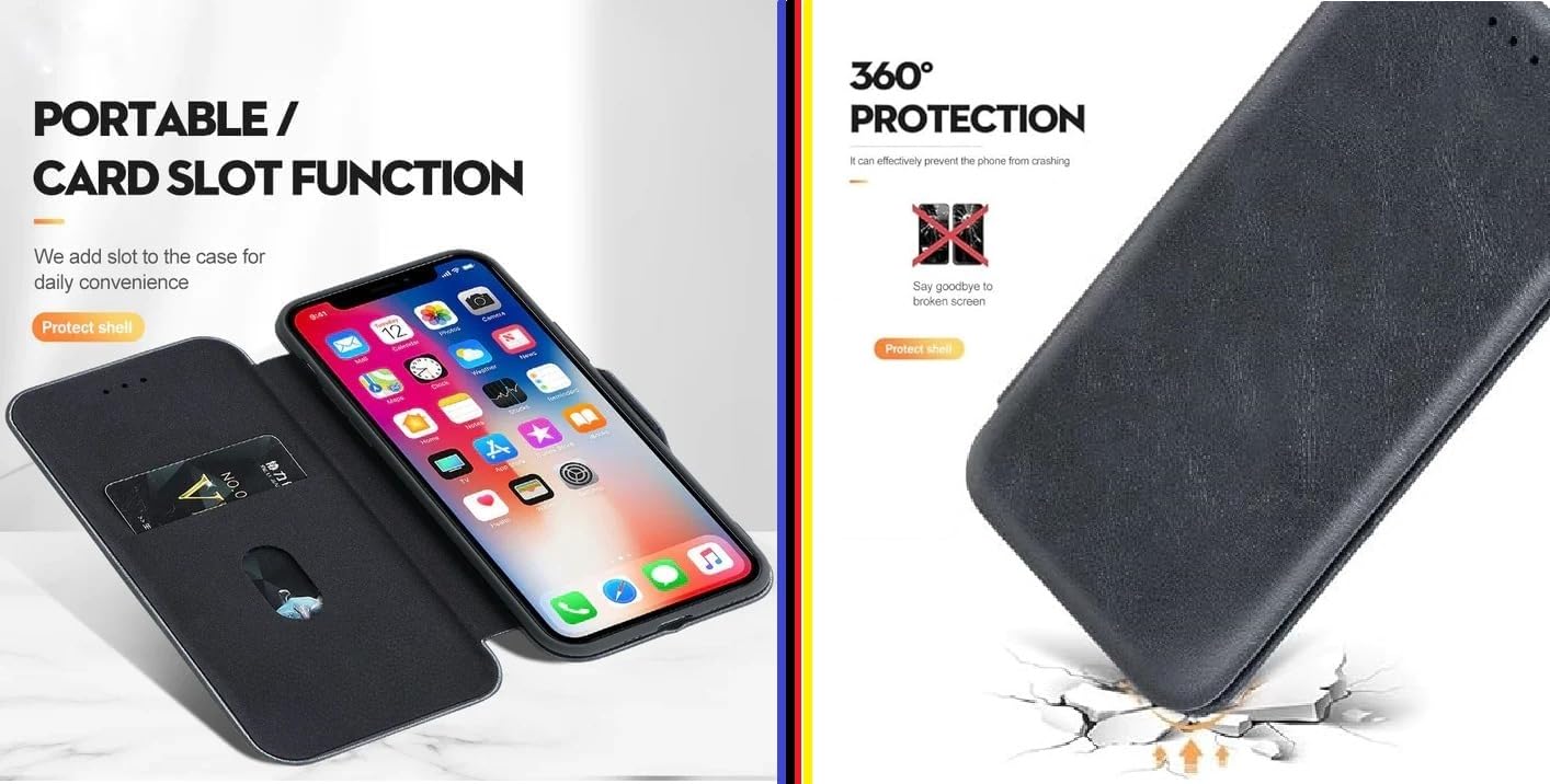 iPhone 17 Pro Max Leather Magnetic Flip Case with Card Slot and Kickstand - Black