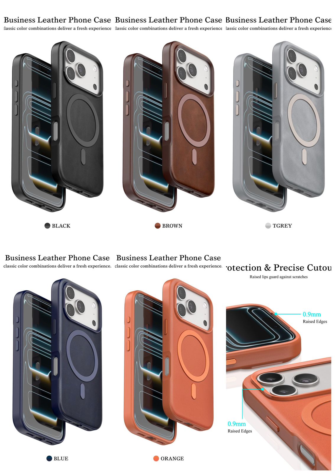 iPhone 17 Pro Leather Magsafe Case Premium Luxurious Leather with Metal Magnetic Magsafe Ring - Orange