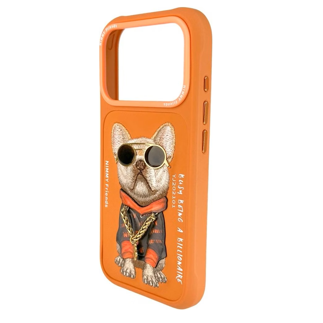 iPhone 17 Pro Max Nimmy Case, Swag Dog 3D Embroidery Swag Dog Real Chain Case - Orange