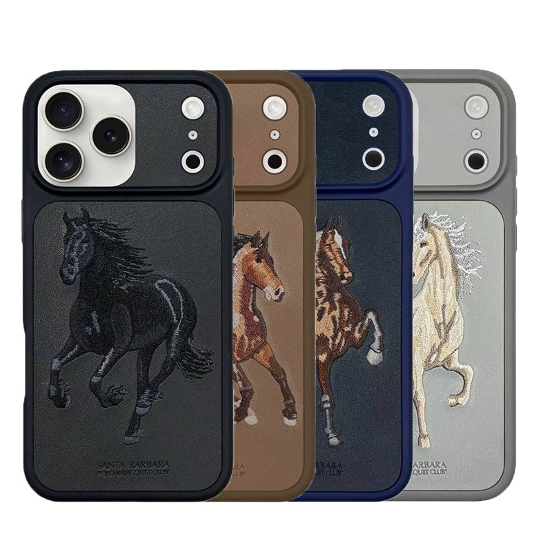 iPhone 17 Pro Max Genuine Leather Original Santa Barbara Polo Club Boris Series Back Cover - Black