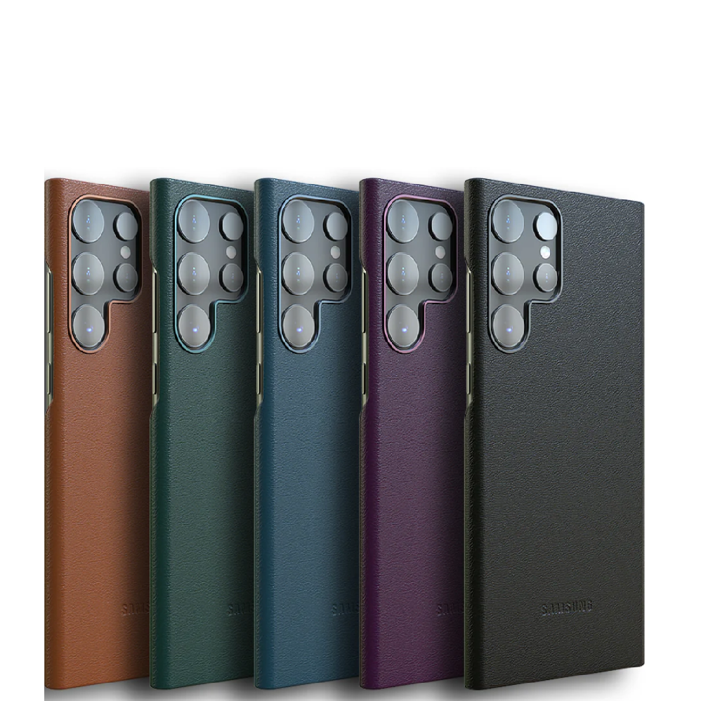 Samsung Galaxy S23 Ultra Super Slim Vegan Leather Case with Logo - Green