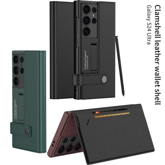 Samsung Galaxy S24 Ultra Leather Wallet Flip Cover With Kickstand Hard PC - Wine