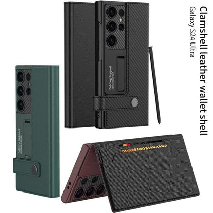 Samsung Galaxy S24 Ultra Leather Wallet Flip Cover With Kickstand Hard PC - Wine