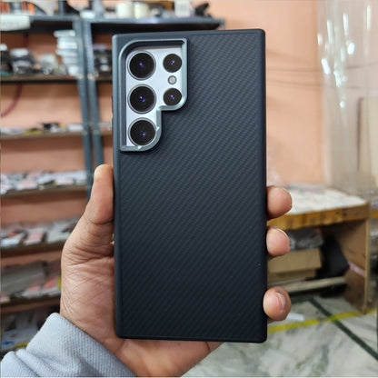 Samsung Galaxy S24 Ultra Matte Finish Carbon Texture Case with Metal Camera Protection - Black