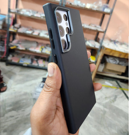 Samsung Galaxy S24 Ultra Matte Finish Carbon Texture Case with Metal Camera Protection - Black