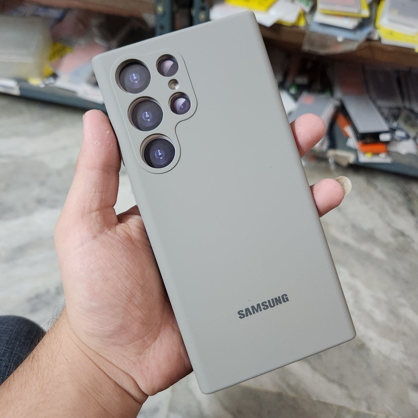 Samsung Galaxy S23 Ultra Original Flexible Matte Liquid Silicon Case With Logo - Titanium Grey