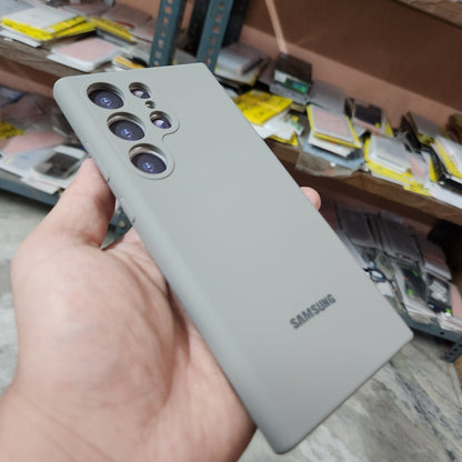 Samsung Galaxy S23 Ultra Original Flexible Matte Liquid Silicon Case With Logo - Titanium Grey