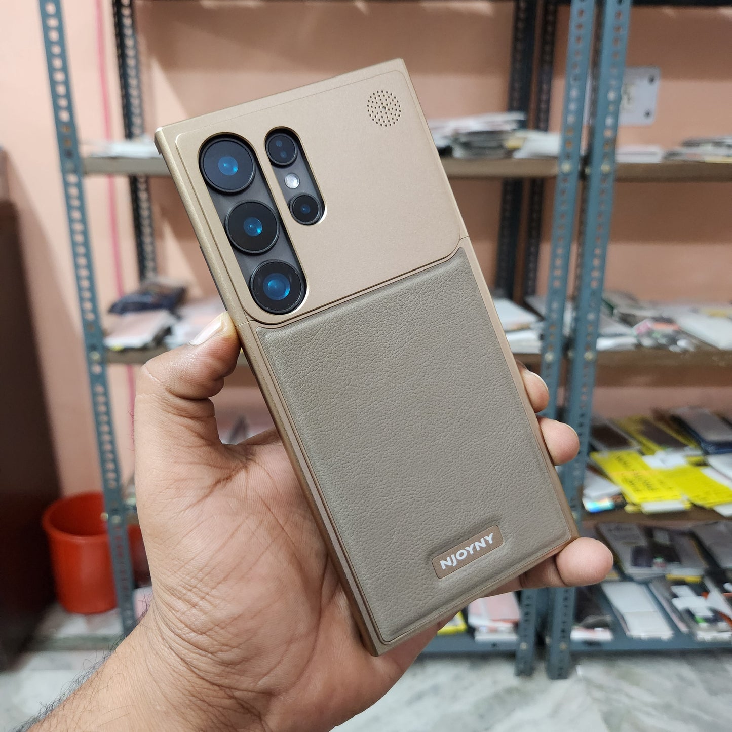 Samsung Galaxy S24 Ultra Aero Flex Aluminum Metal + Leather Frameless Design Bumper Case - Titanium