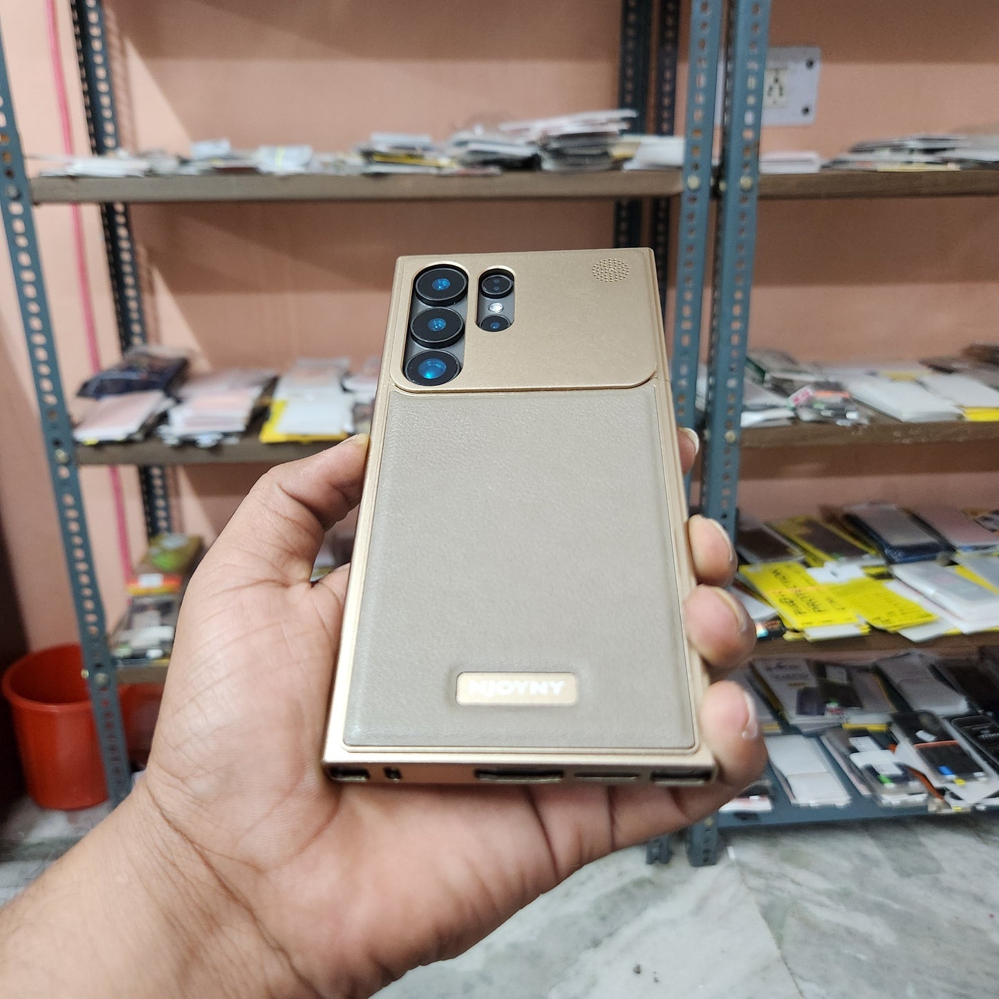 Samsung Galaxy S24 Ultra Aero Flex Aluminum Metal + Leather Frameless Design Bumper Case - Titanium