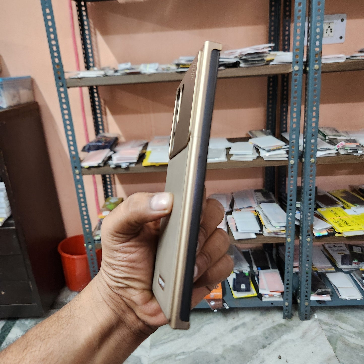 Samsung Galaxy S24 Ultra Metal Case, Aero Flex Aluminum Metal + Leather Frameless Design Bumper Case - Desert Brown