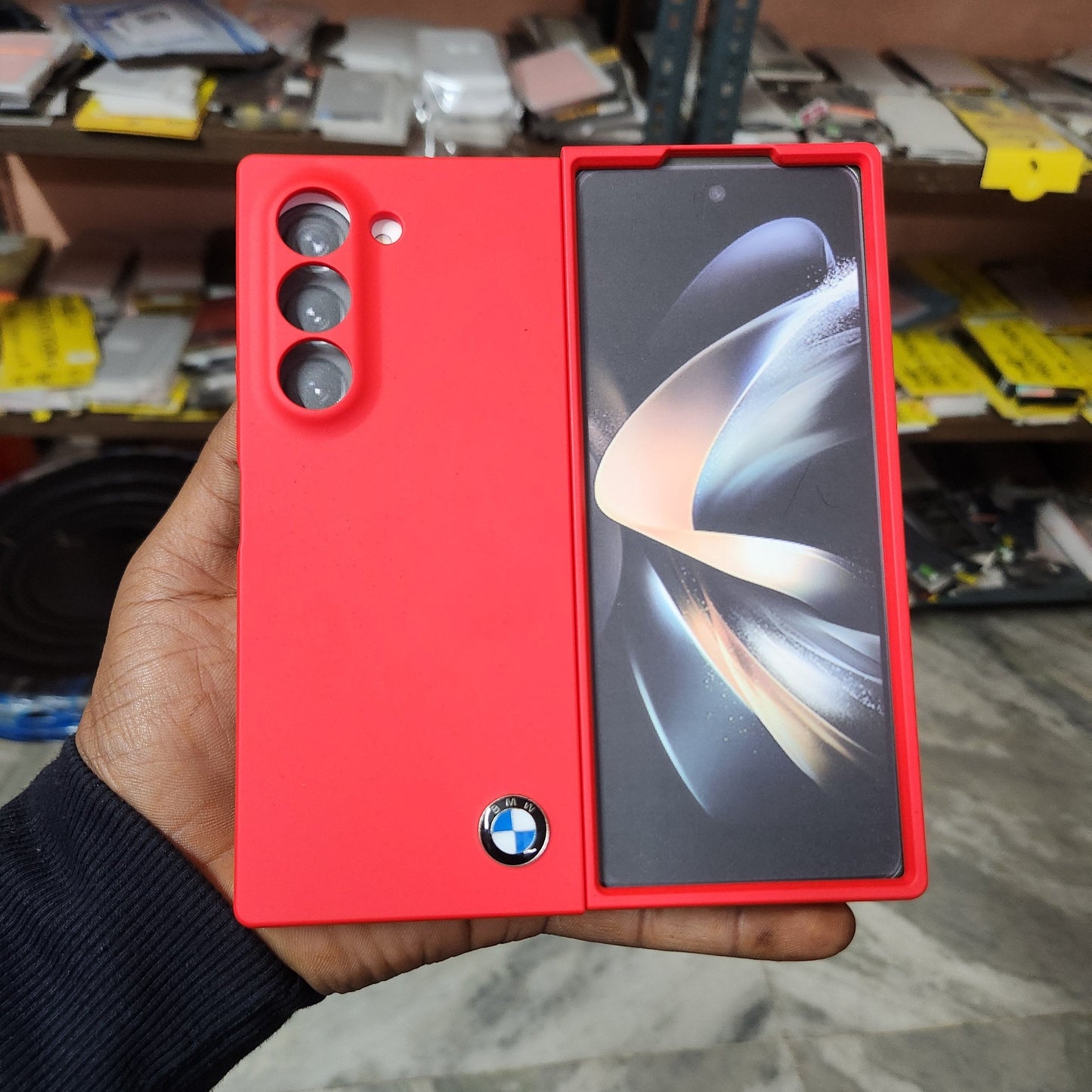 Samsung Galaxy Z Fold 6 Liquid Silicon BMW Logo Case Sport Car Design - Red