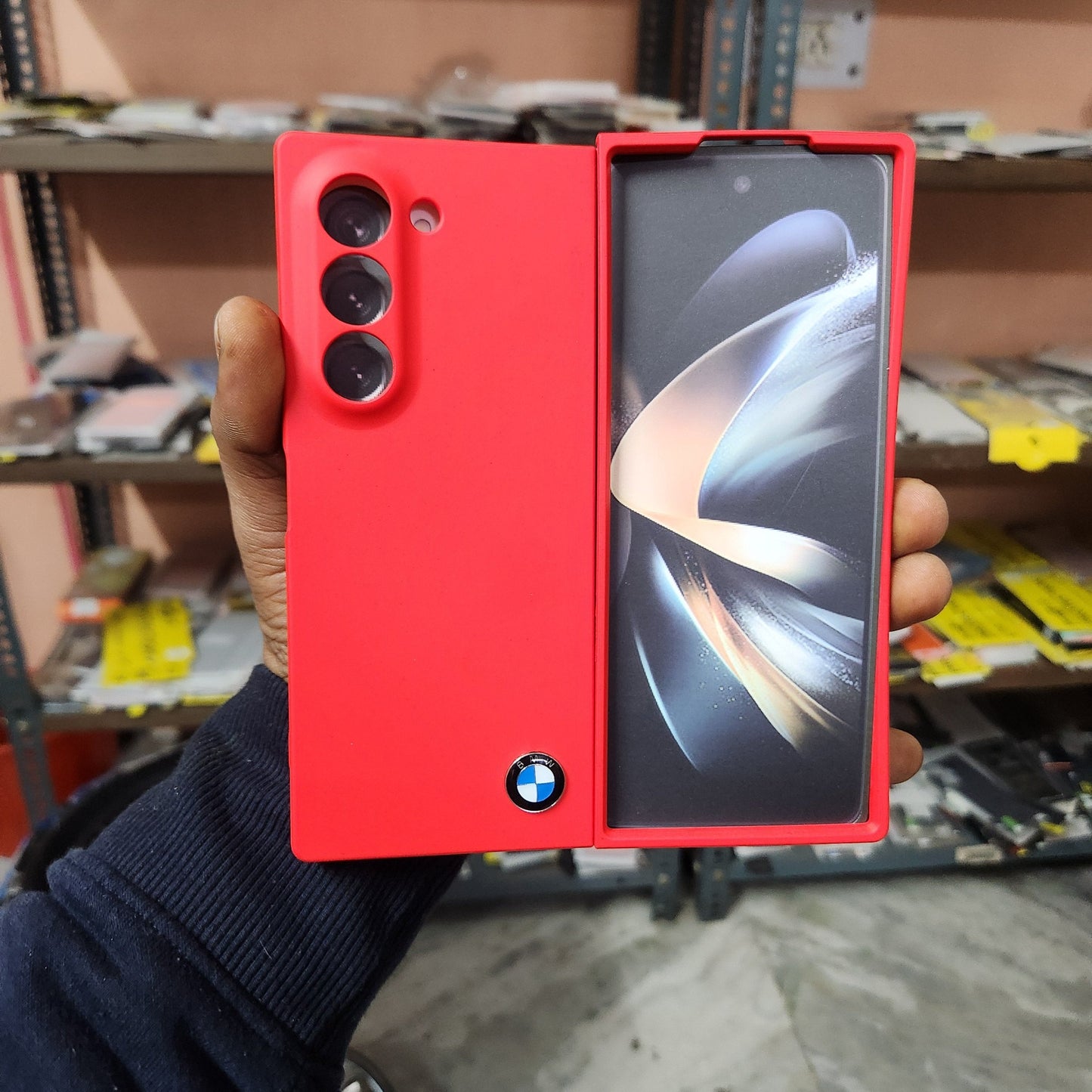 Samsung Galaxy Z Fold 6 Liquid Silicon BMW Logo Case Sport Car Design - Red