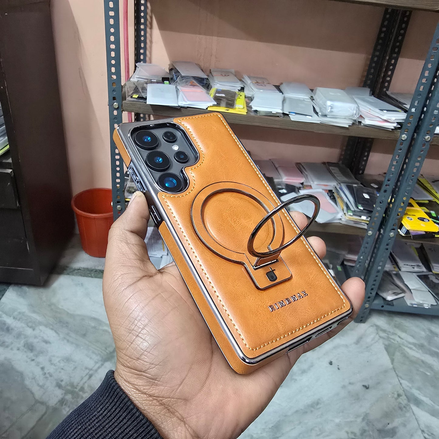 Samsung Galaxy S25 Ultra Leather Case, Premium PU Leather Case with Invisible Stand Magsafe Case - Brown