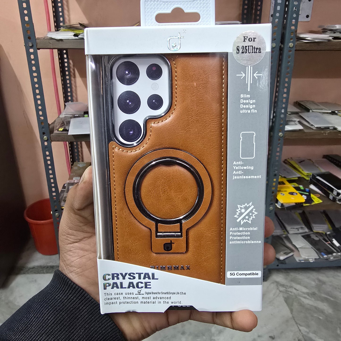 Samsung Galaxy S25 Ultra Leather Case, Premium PU Leather Case with Invisible Stand Magsafe Case - Brown