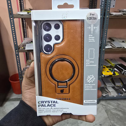 Samsung Galaxy S25 Ultra Leather Case, Premium PU Leather Case with Invisible Stand Magsafe Case - Brown