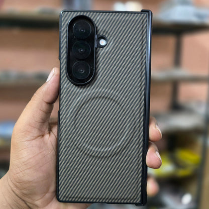 Samsung Galaxy Z Fold7 Carbon Texture Case with Detachable Hinge Protection with Magsafe - Brown