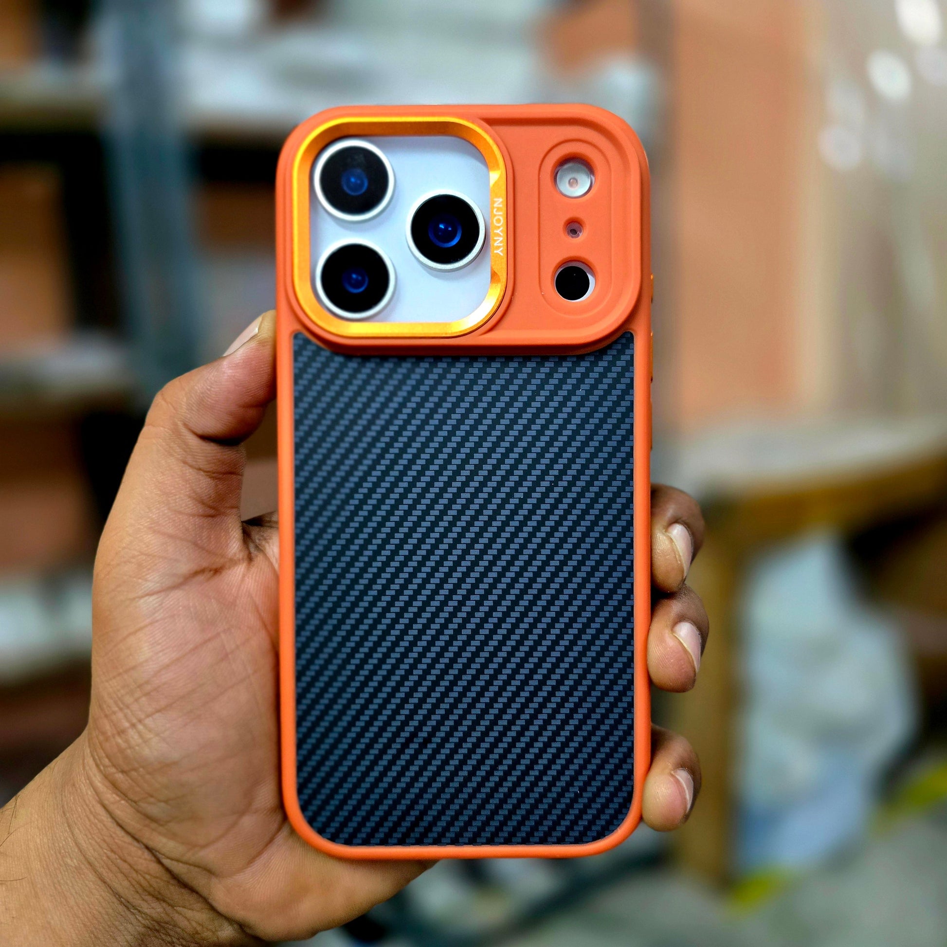 iPhone 17 Pro Max Soft Carbon Texture Case with Camera Control Button and Magsafe - Orange