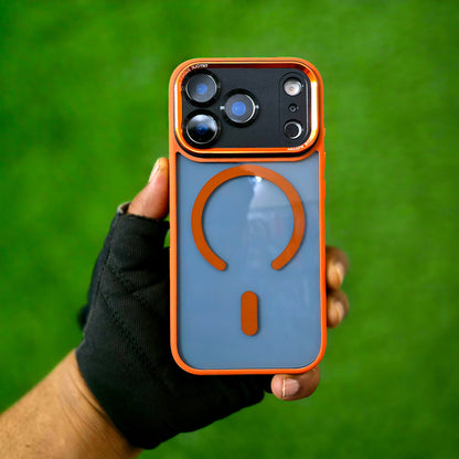 iPhone 17 Pro Max Semi Transparent Luxury Metal Lens Frame Cover with Magsafe - Orange