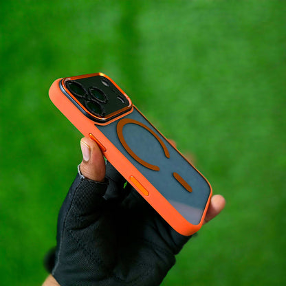 iPhone 17 Pro Max Semi Transparent Luxury Metal Lens Frame Cover with Magsafe - Orange