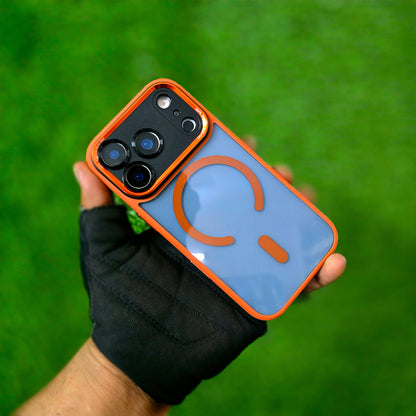 iPhone 17 Pro Max Semi Transparent Luxury Metal Lens Frame Cover with Magsafe - Orange