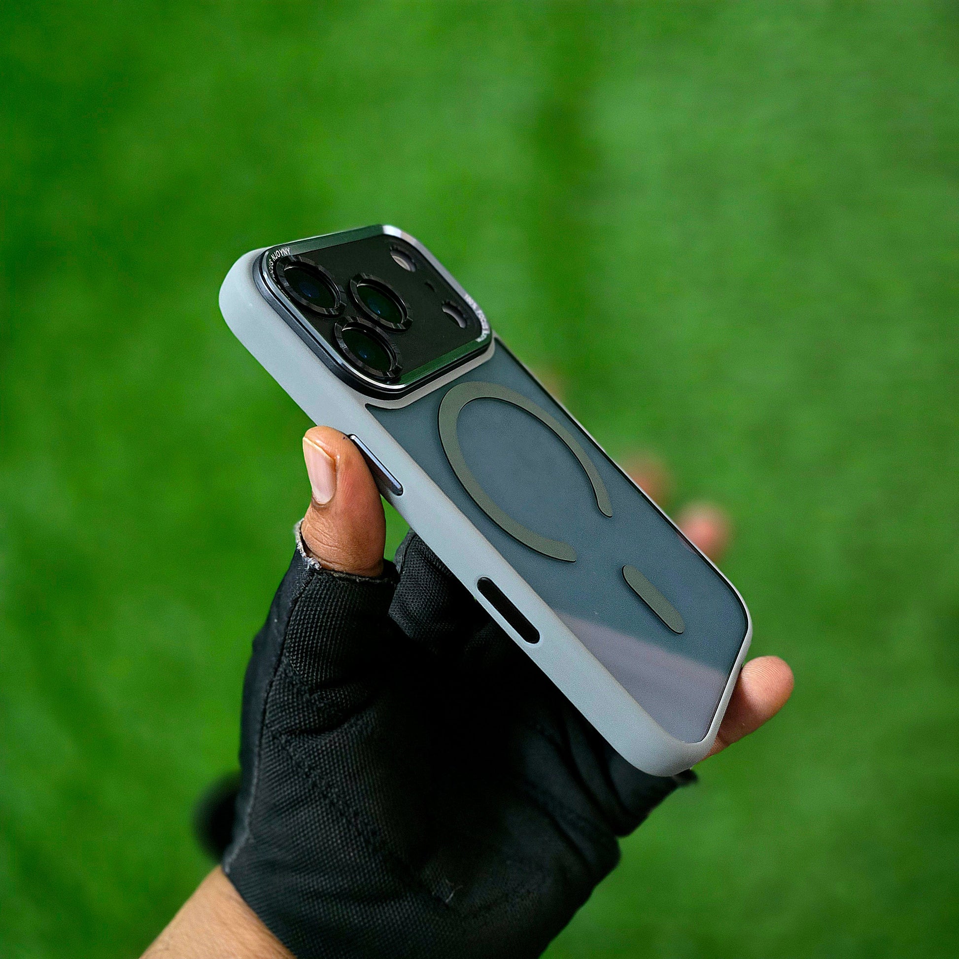 iPhone 17 Pro Max Semi Transparent Luxury Metal Lens Frame Cover with Magsafe - Grey