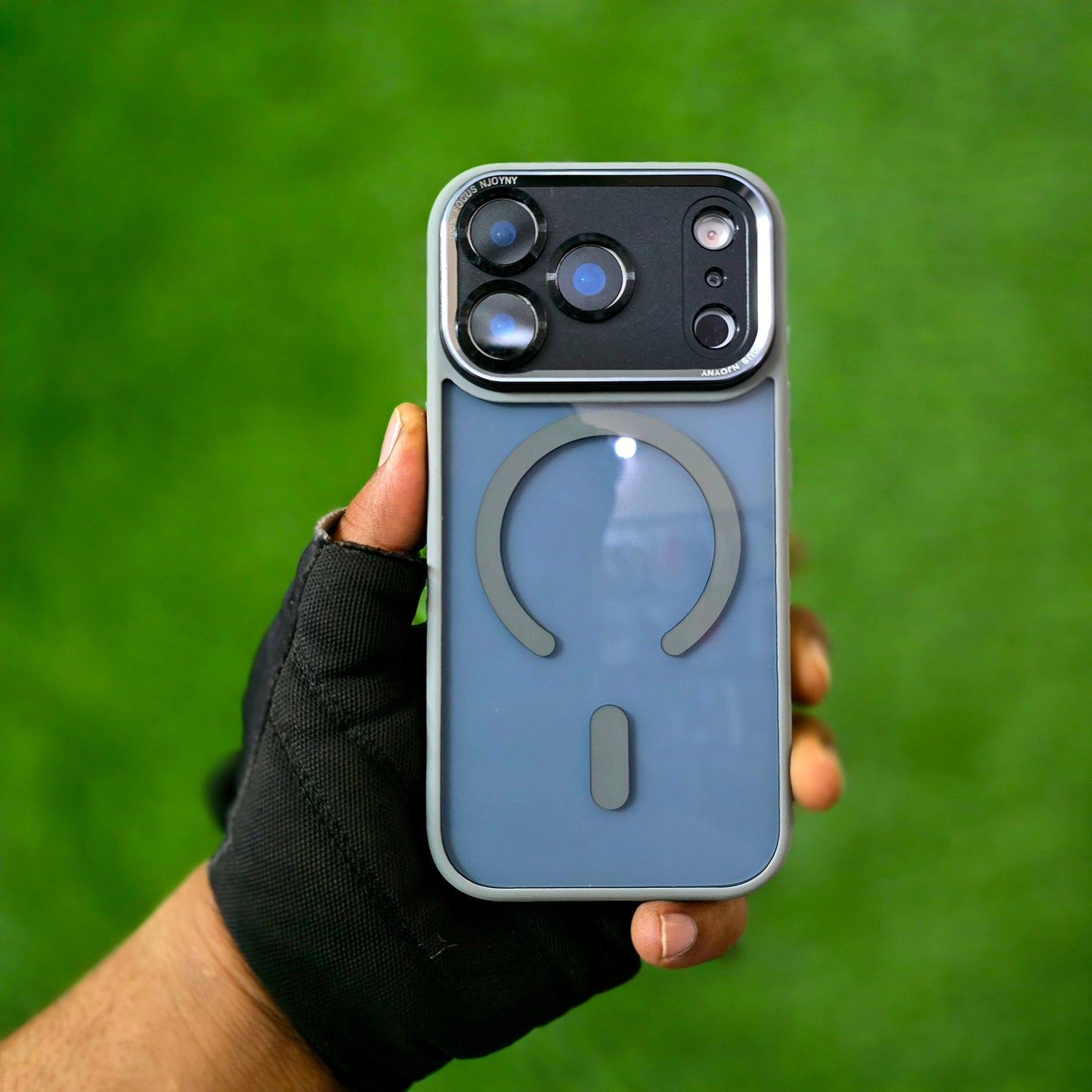 iPhone 17 Pro Max Semi Transparent Luxury Metal Lens Frame Cover with Magsafe - Grey