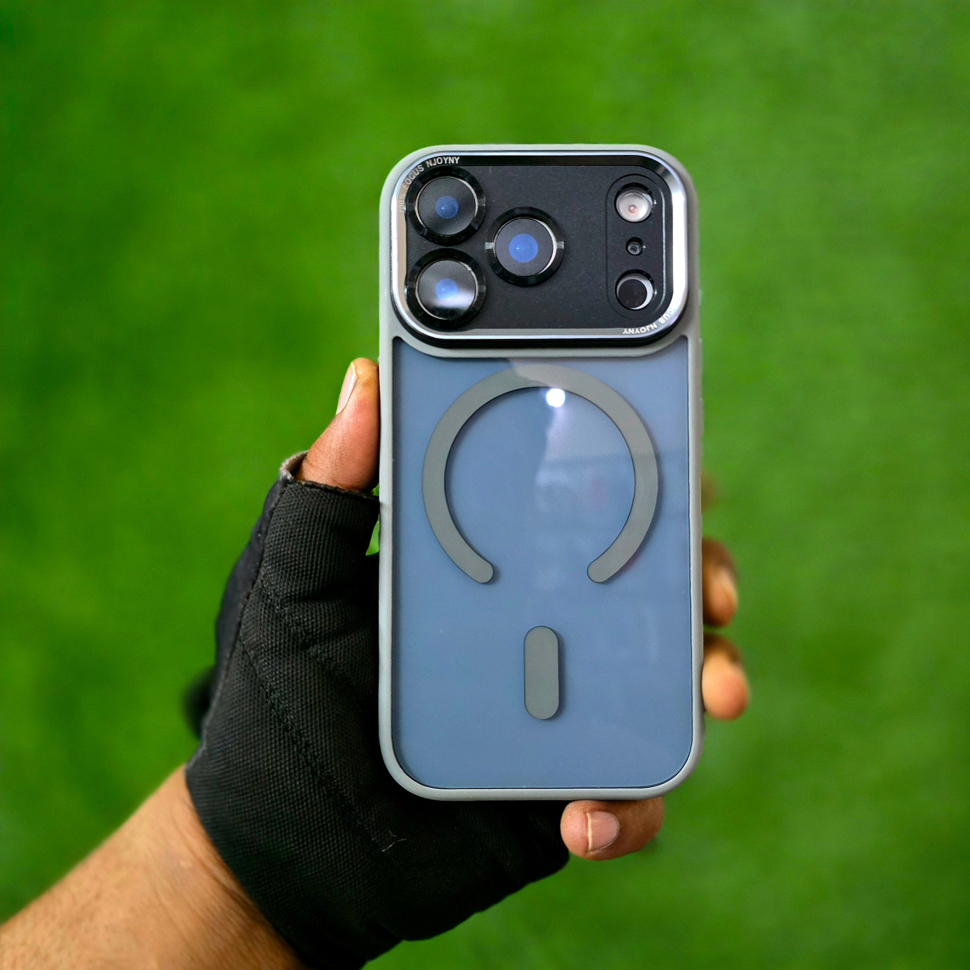 iPhone 17 Pro Max Semi Transparent Luxury Metal Lens Frame Cover with Magsafe - Grey