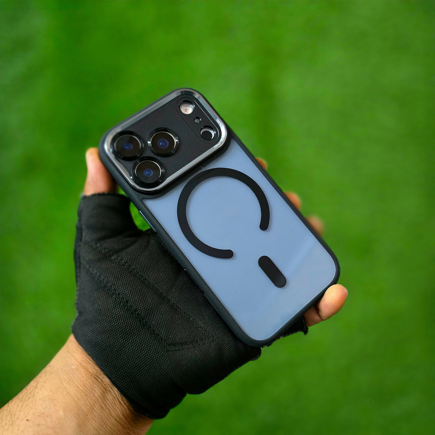 iPhone 17 Pro Max Semi Transparent Luxury Metal Lens Frame Cover with Magsafe - Black