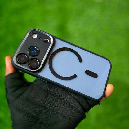 iPhone 17 Pro Max Semi Transparent Luxury Metal Lens Frame Cover with Magsafe - Black