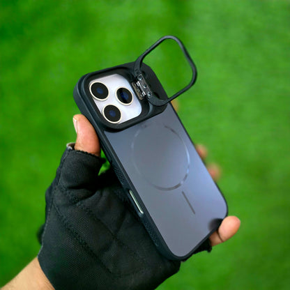 iPhone 17 Pro Max Matte Finish Metal Camera Kickstand Back Cover with Magsafe - Black