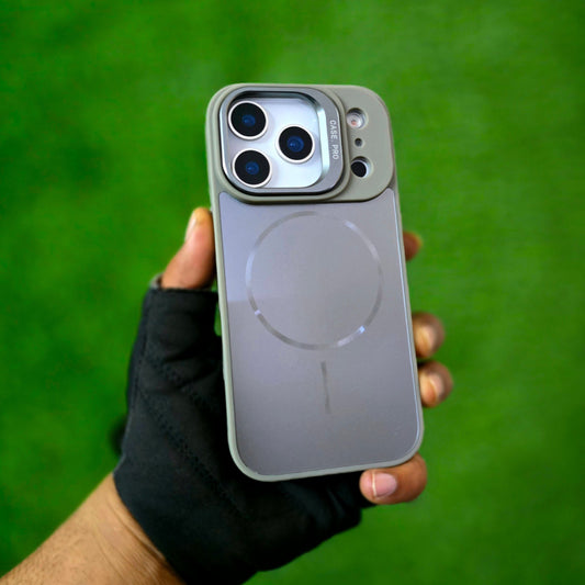 iPhone 17 Pro Max Matte Finish Metal Camera Kickstand Back Cover with Magsafe - Grey