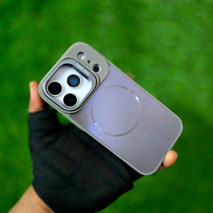 iPhone 17 Pro Max Matte Finish Metal Camera Kickstand Back Cover with Magsafe - Grey