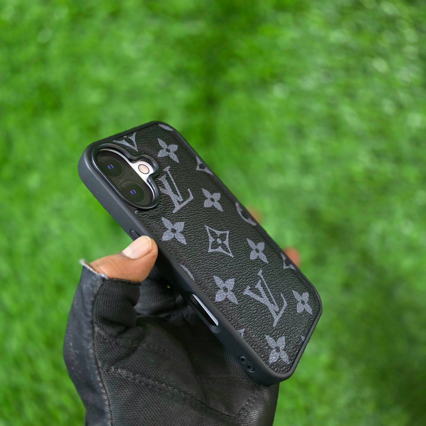 iPhone 17 LV Leather Case, Luxurious Louis Vuitton Leather Case - Black