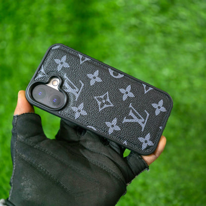 iPhone 17 LV Leather Case, Luxurious Louis Vuitton Leather Case - Black