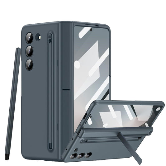 Samsung Galaxy Z Fold 6 Silky Liquid PC Matte S-Pen, Kickstand and Hinge Protection Case in-Built Front Glass - Grey