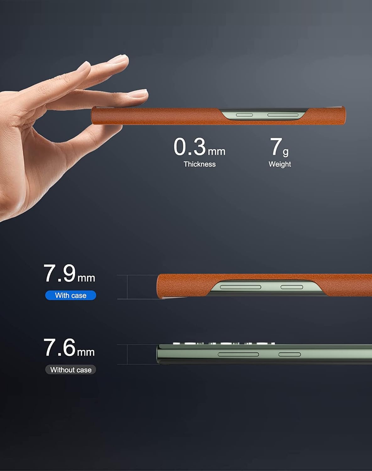 Samsung Galaxy S23 Ultra Super Slim Leather Case with Logo - Brown