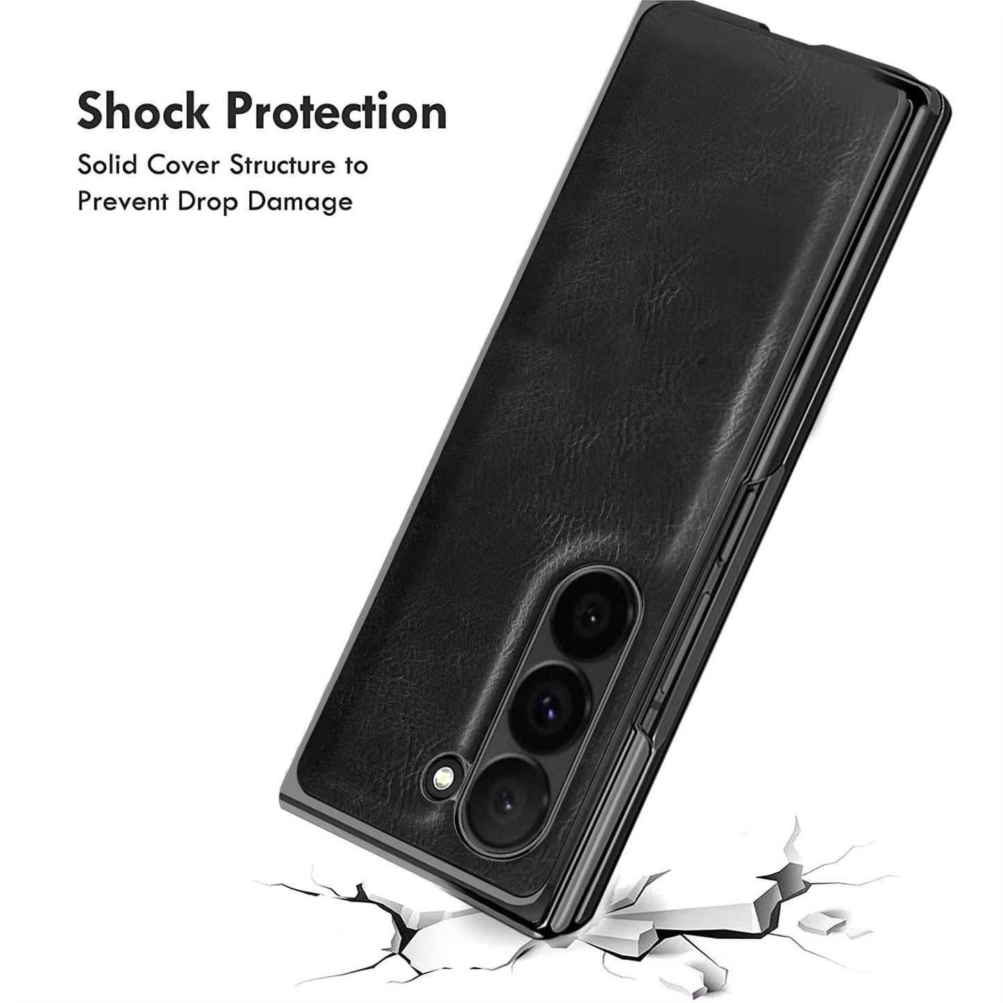 Samsung Galaxy Z Fold 6 Luxury Business Leather Gold Electroplating Cover with Built-in Front Glass - Light Brown