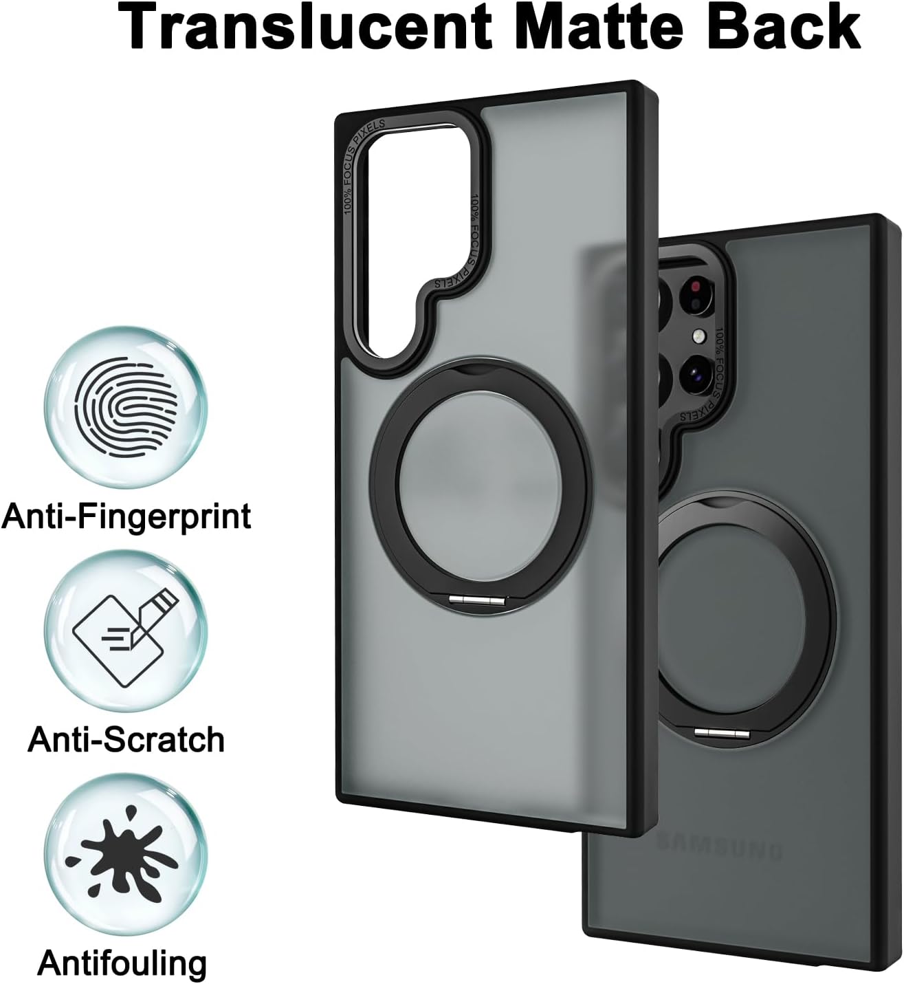 Samsung Galaxy S24 Ultra 360° Rotatable Magnetic Ring Holder with Magsafe Scratchproof Translucent Matte Kickstand Case