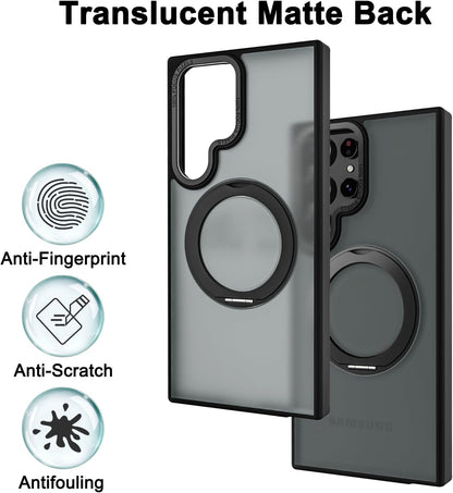 Samsung Galaxy S24 Ultra 360° Rotatable Magnetic Ring Holder with Magsafe Scratchproof Translucent Matte Kickstand Case