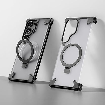 Samsung Galaxy S25 Ultra Metal Case, Frameless Thin Smoky Magsafe Cover Invisible Kickstand - Desert Titanium