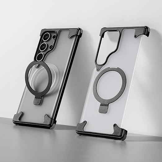 Samsung Galaxy S25 Ultra Metal Case, Frameless Thin Smoky Magsafe Cover Invisible Kickstand - Black