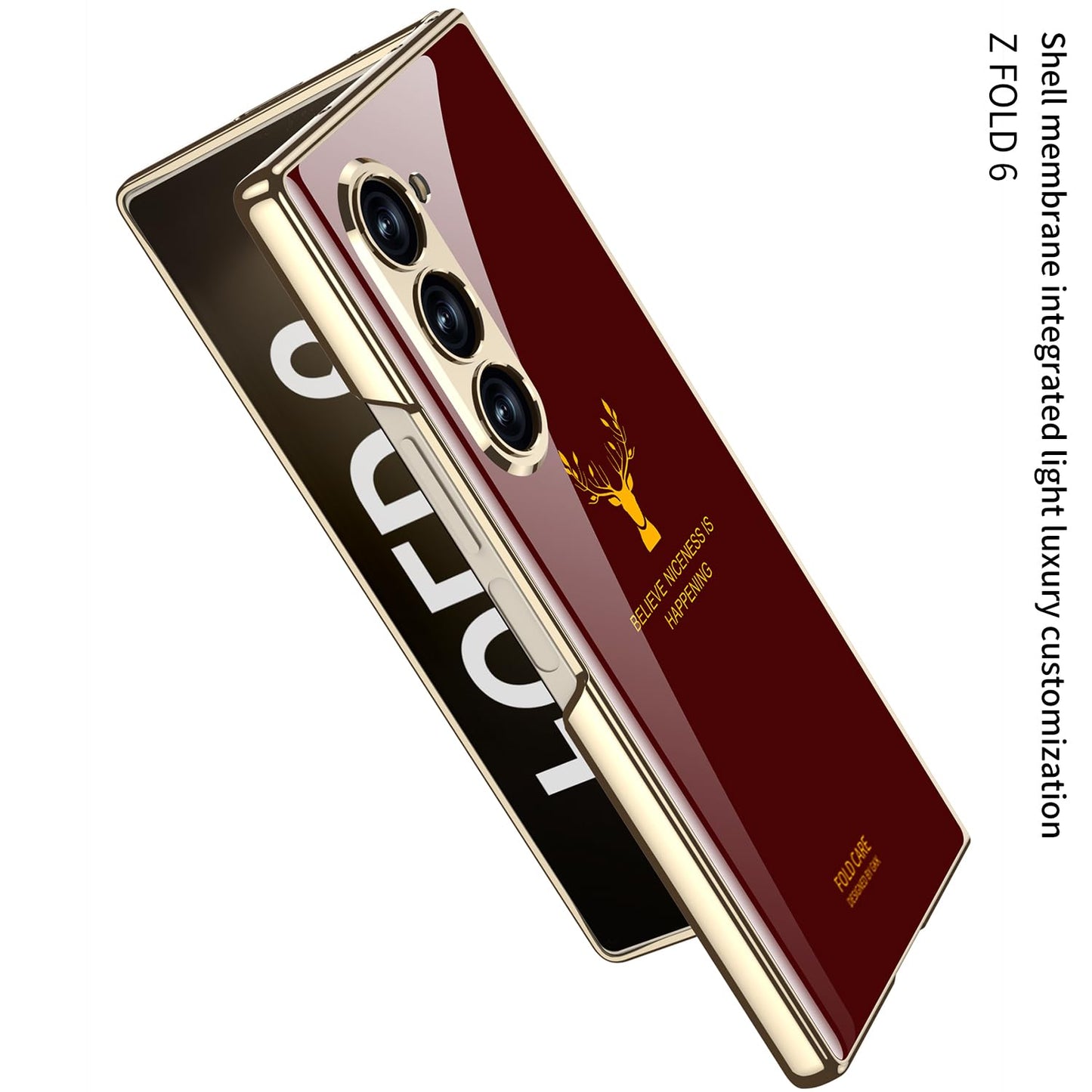 Samsung Galaxy Z Fold 6 Original GKK Glossy Deer Glass Case with Front Glass - Green Deer