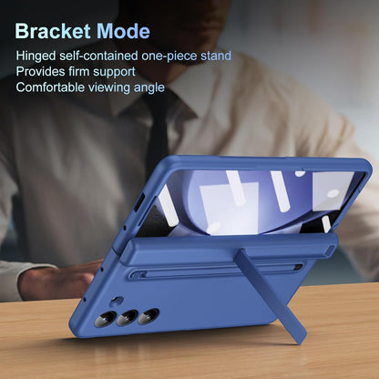 Samsung Galaxy Z Fold6 Silky Liquid PC Matte S-Pen, Kickstand and Hinge Protection Case in-Built Front Glass - Titanium Grey